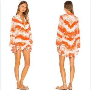 Rococo Sand Llios Faux Wrap Dress Tie Dye Print in Orange Size Medium